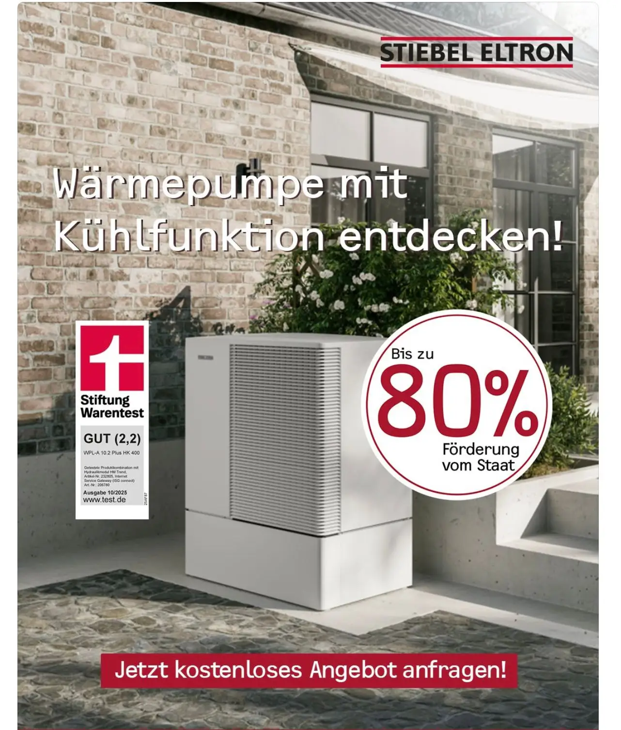 Stiebel Eltron Wärmepumpe mit Kühlfunktion – Stiftung Warentest GUT (2,2), bis zu 80 % Förderung vom Staat